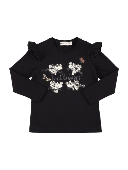 Monnalisa: Camiseta de algodón jersey estampada - Negro - kids-girls_0 | Luisa Via Roma