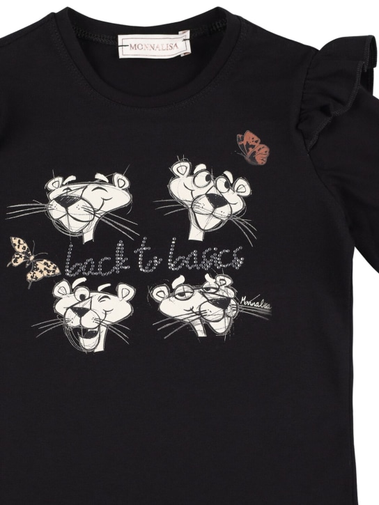 Monnalisa: Pink Panther print cotton jersey t-shirt - Black - kids-girls_1 | Luisa Via Roma