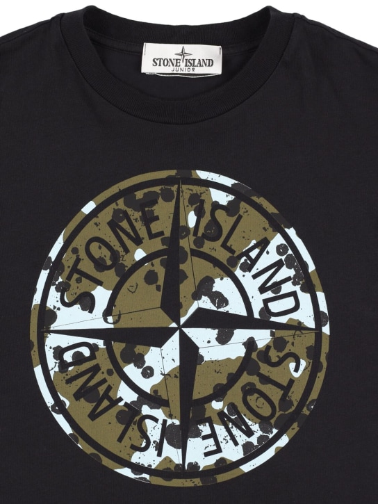 Stone Island: Camiseta de jersey de algodón con logo - Negro - kids-boys_1 | Luisa Via Roma