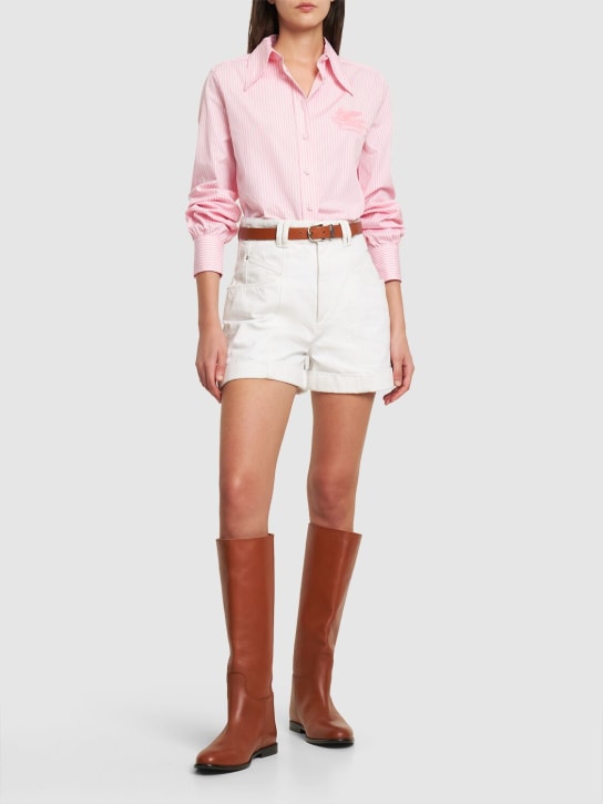 Etro: Hemd aus Baumwollpopeline mit Logostickerei - Pink/Weiß - women_1 | Luisa Via Roma