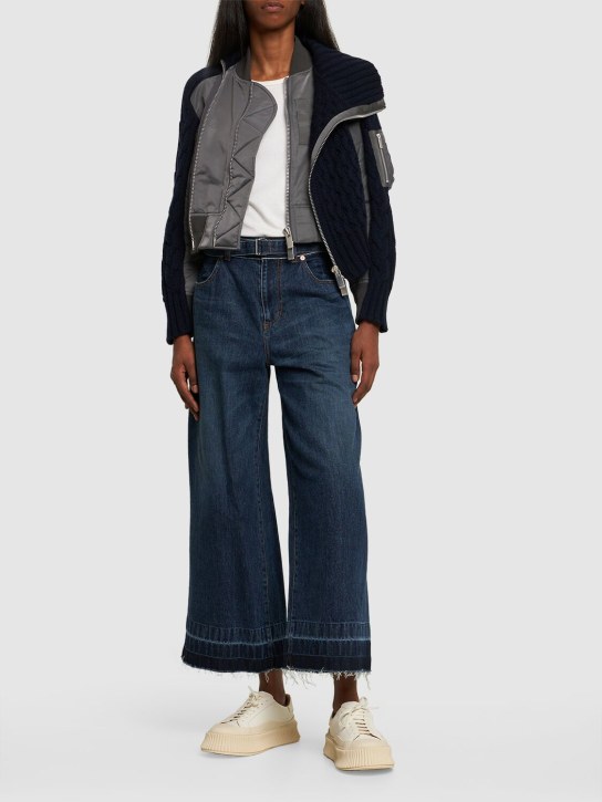 Sacai: High rise belted denim wide jeans - Mavi - women_1 | Luisa Via Roma
