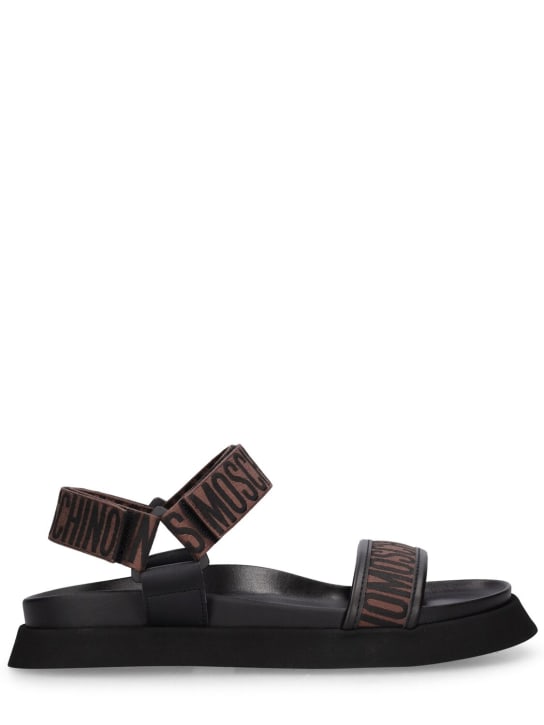 Moschino: 40mm Logo jacquard flat sandals - Schwarz/ Braun - women_0 | Luisa Via Roma