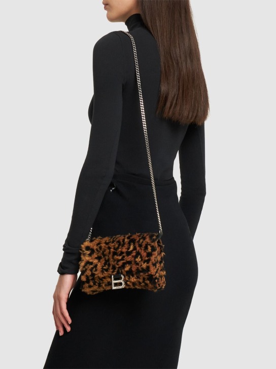 Balenciaga: Hourglass faux fur wallet on chain - Beige/Brown - women_1 | Luisa Via Roma