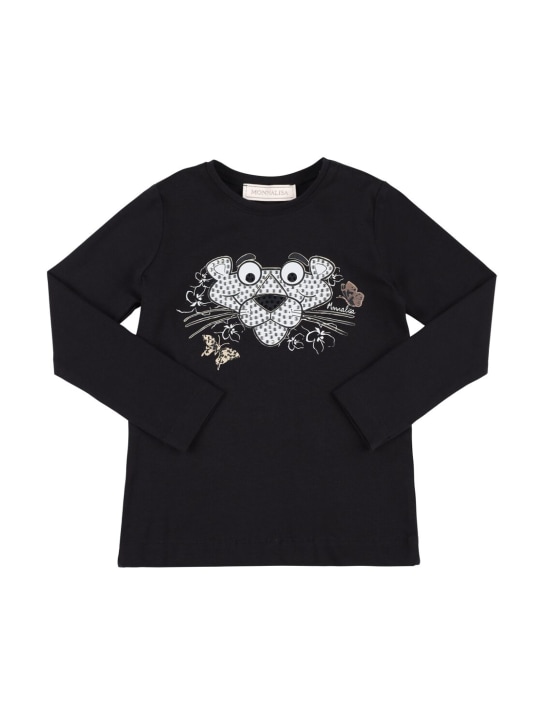 Monnalisa: Camiseta de algodón jersey - Negro - kids-girls_0 | Luisa Via Roma