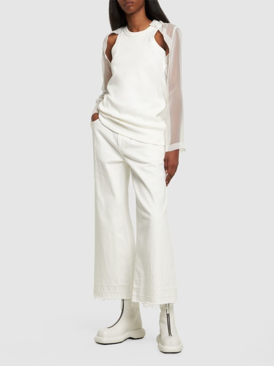 Sacai: Haut en jersey de coton côtelé et mousseline - Blanc - women_1 | Luisa Via Roma