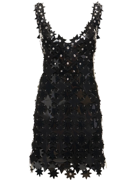 Rabanne: Star embellished mesh mini dress - Siyah - women_0 | Luisa Via Roma