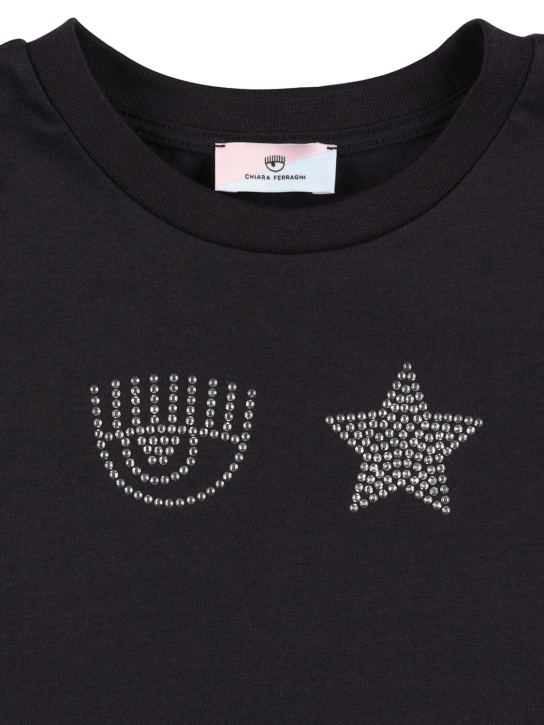 Chiara Ferragni: Embellished cotton jersey t-shirt - Schwarz - kids-girls_1 | Luisa Via Roma