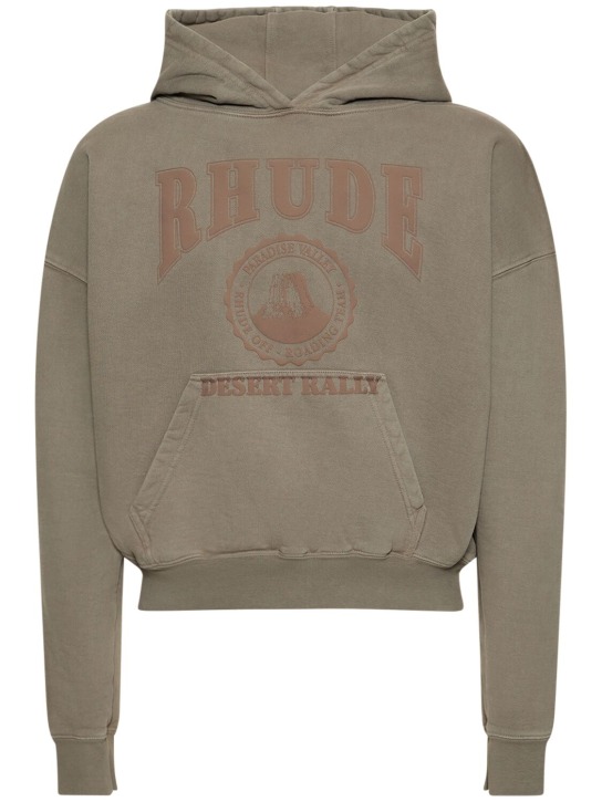RHUDE: Cropped Desert Valley hoodie - Gri/Bej - men_0 | Luisa Via Roma