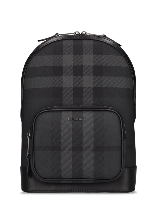 Burberry: Jett Check e-canvas backpack - Charcoal - men_0 | Luisa Via Roma