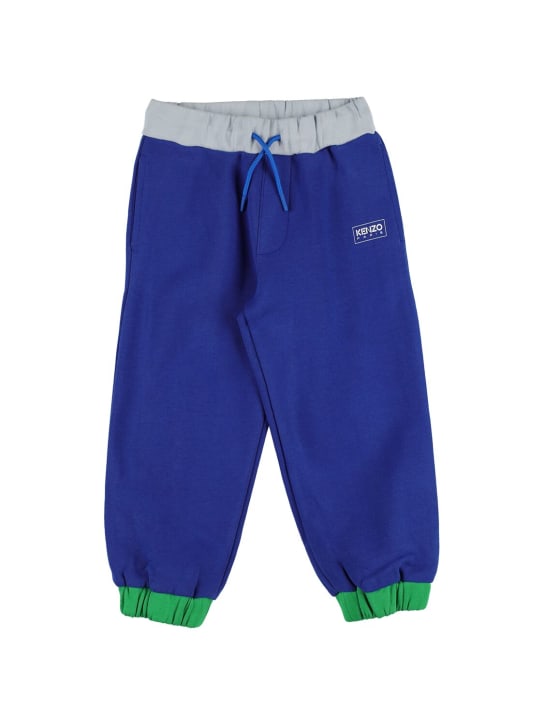 Kenzo Kids: Color block cotton sweatpants w/logo - Blue - kids-boys_0 | Luisa Via Roma