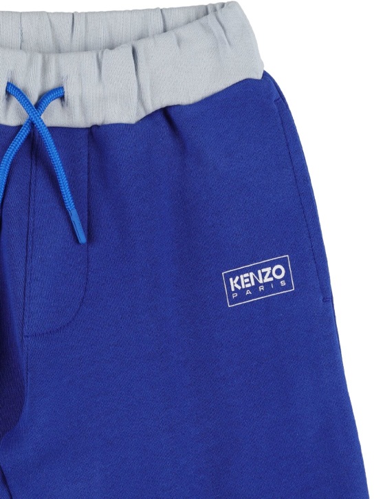 Kenzo Kids: Pantalon en molleton de coton color-block à logo - Bleu - kids-boys_1 | Luisa Via Roma