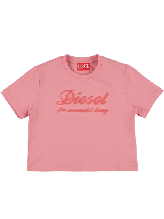 Diesel Kids: Cropped cotton t-shirt w/ logo - kids-girls_0 | Luisa Via Roma