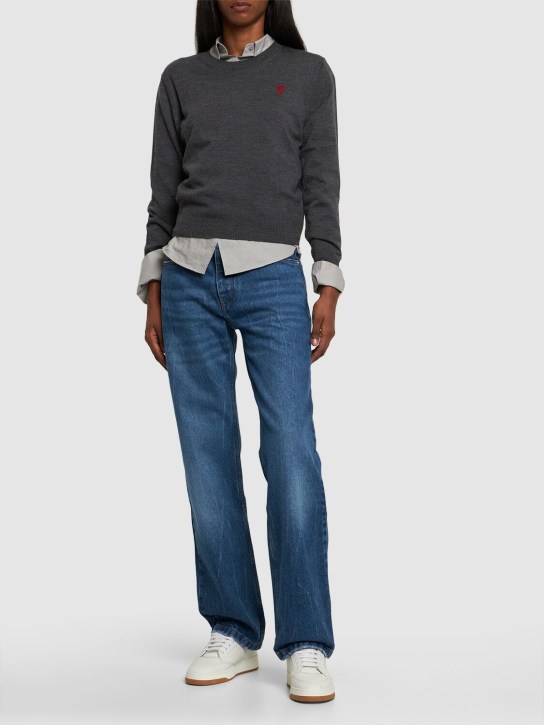 AMI Paris: Jeans rectos cintura alta de denim de algodón - Azul - women_1 | Luisa Via Roma