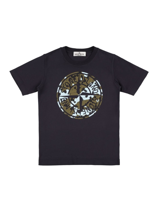 Stone Island: T-shirt in jersey di cotone con logo - Navy - kids-boys_0 | Luisa Via Roma
