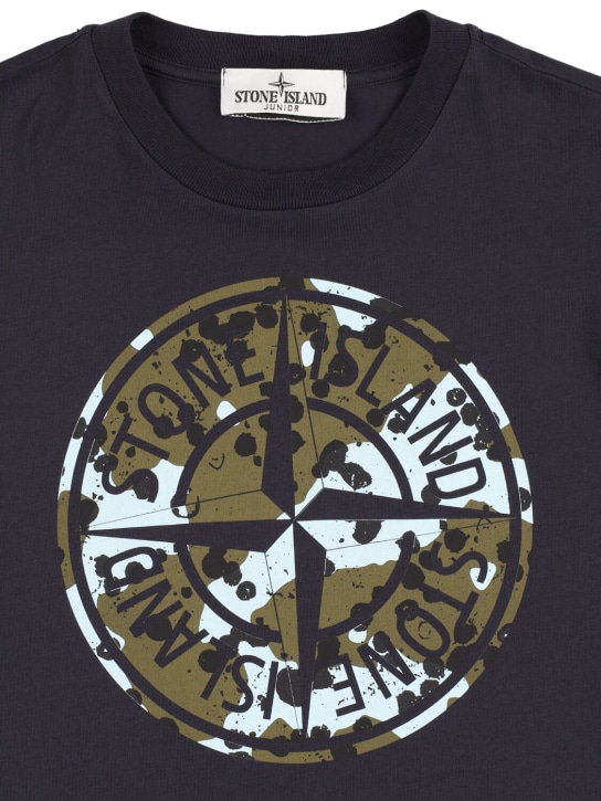 Stone Island: Camiseta de jersey de algodón con logo - Azul Marino - kids-boys_1 | Luisa Via Roma