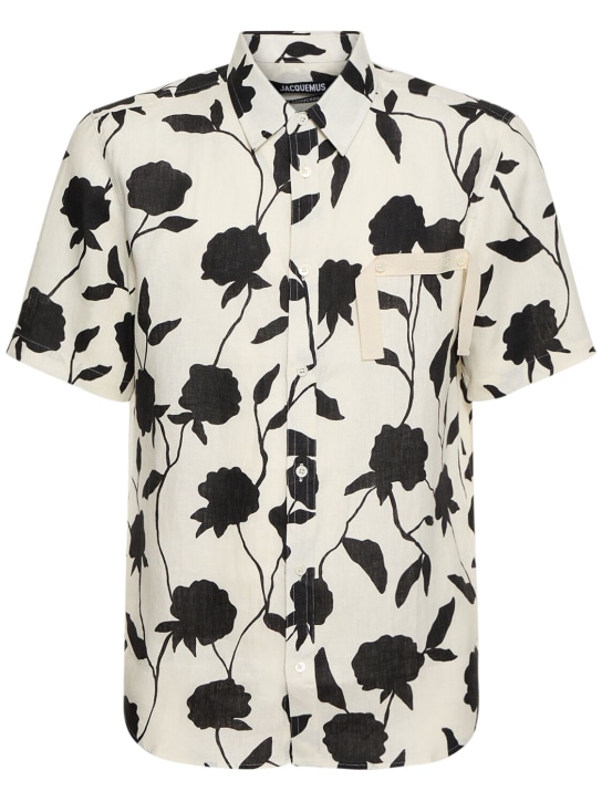 Jacquemus: Camisa de lino estampada - Print Black Ros - men_0 | Luisa Via Roma