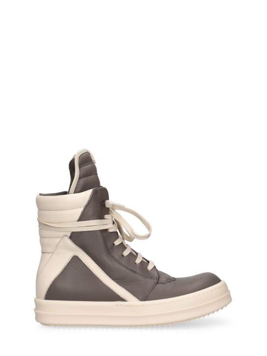 Rick Owens: Hohe Sneakers aus Leder „Geobasket“ - Dust/Milk - kids-boys_0 | Luisa Via Roma