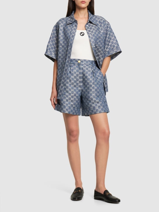Gucci: GG jacquard bermuda shorts - Blue/Grey - women_1 | Luisa Via Roma
