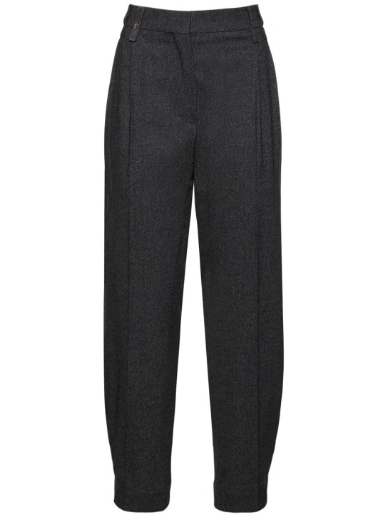 Brunello Cucinelli: High rise flannel straight pants - Dark Grey - women_0 | Luisa Via Roma