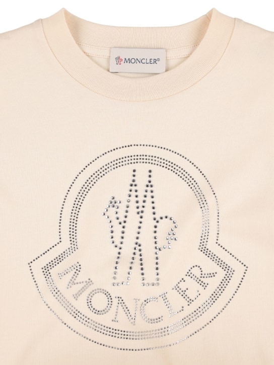 Moncler: Logo cotton jersey l/s t-shirt - Krem - kids-girls_1 | Luisa Via Roma