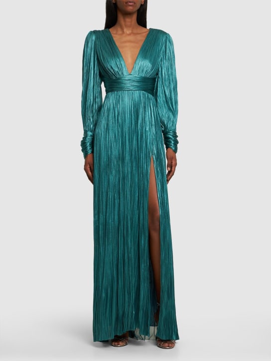 Maria Lucia Hohan: Smaranda foiled silk tulle long dress - Green - women_1 | Luisa Via Roma