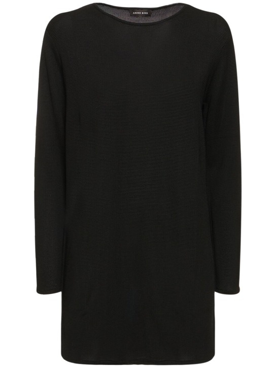 ANINE BING: Moss stretch viscose mini dress - Black - women_0 | Luisa Via Roma