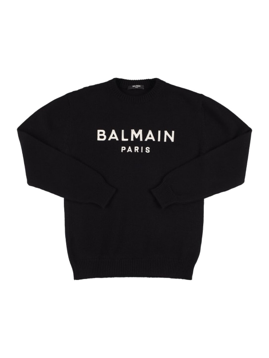 Balmain: Cable knit wool & cashmere sweater - Black - kids-girls_0 | Luisa Via Roma