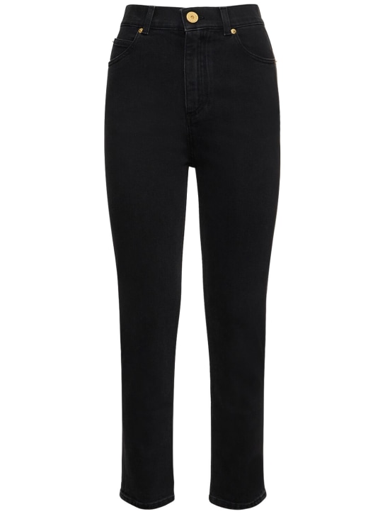 Balmain: Jeans skinny fit de denim stretch con cintura alta - Negro - women_0 | Luisa Via Roma