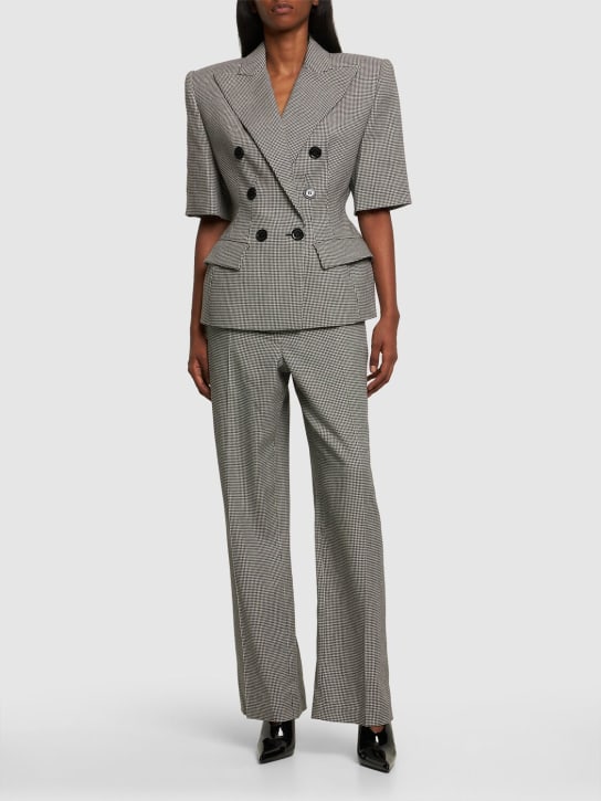 Alexandre Vauthier: Wool blend check short sleeved jacket - Black/White - women_1 | Luisa Via Roma
