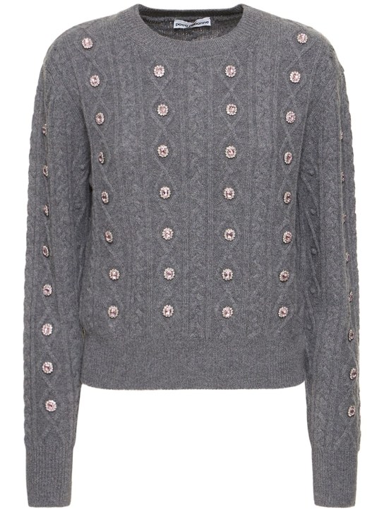 Rabanne: Suéter de punto de lana y cashmere con cristales - Gris - women_0 | Luisa Via Roma