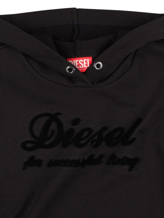 Diesel Kids: Kleid aus Baumwollfleece mit Kapuze und Druck - Schwarz - kids-girls_1 | Luisa Via Roma