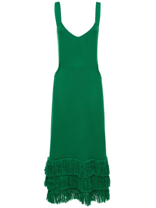 Johanna Ortiz: Cultural Roots knit fringed midi dress - Green - women_0 | Luisa Via Roma