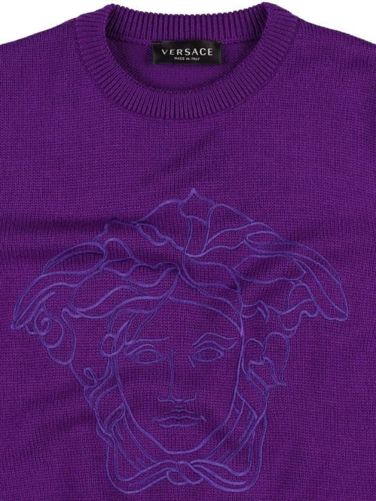 Versace: Medusa embroidery wool sweater - Lila - kids-boys_1 | Luisa Via Roma