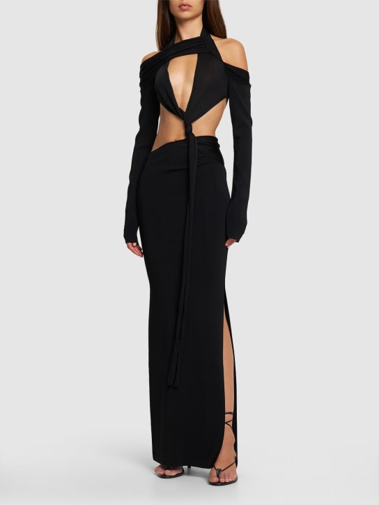 Aya Muse: Vestido largo de viscosa drapeado - Negro - women_1 | Luisa Via Roma