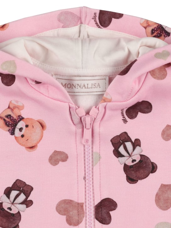 Monnalisa: Bear print cotton hoodie - Pink - kids-girls_1 | Luisa Via Roma