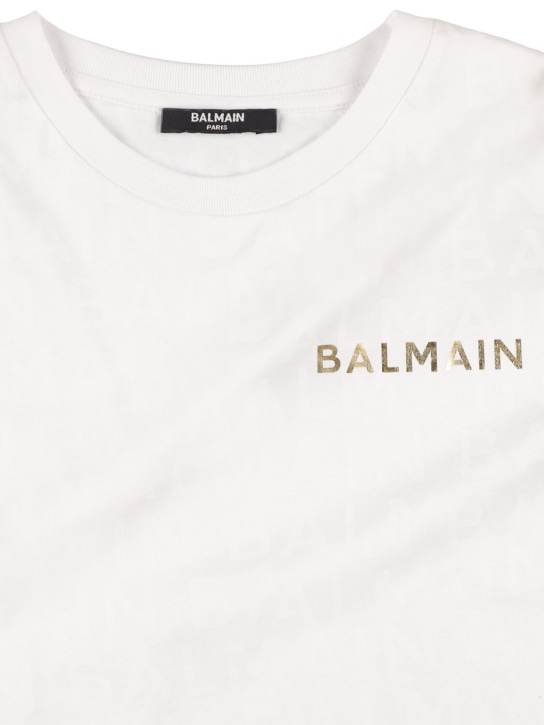 Balmain: T-shirt in jersey di cotone organico con logo - Bianco - kids-girls_1 | Luisa Via Roma