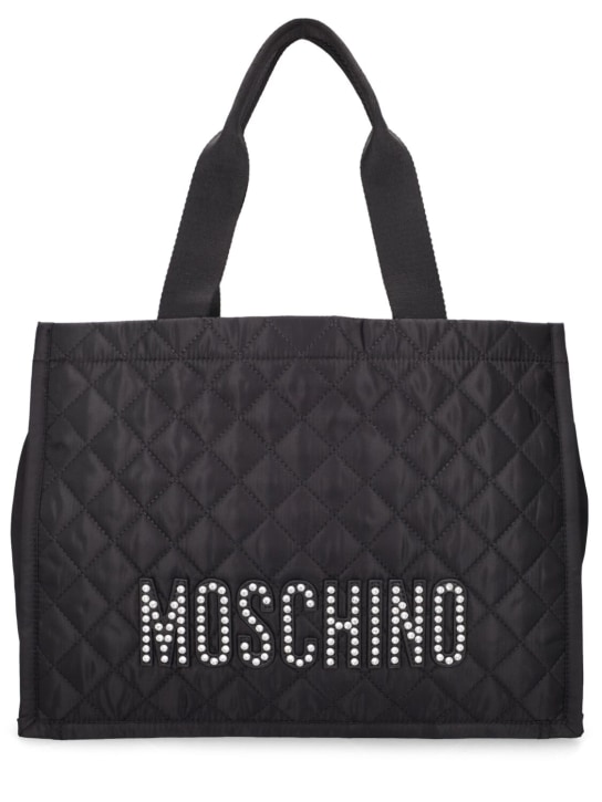 Crystal logo quilted nylon shoulder bag - Moschino - Women