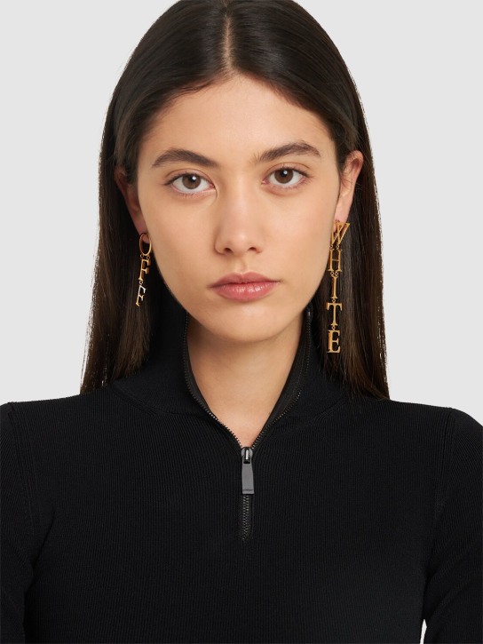 Off-White: Asymmetric logo earrings - Gold - women_1 | Luisa Via Roma