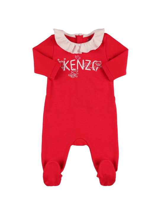 Kenzo Kids: Mono de algodón orgánico con logo - Rojo - kids-girls_0 | Luisa Via Roma