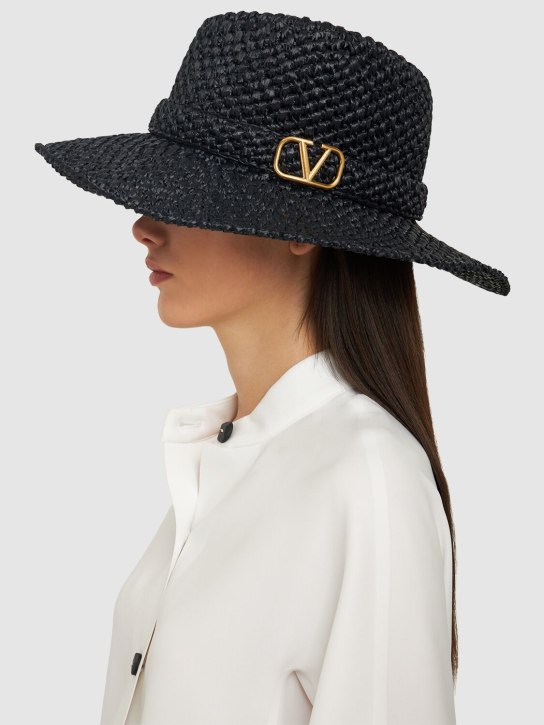 Valentino Garavani: V Logo Signature straw hat - Black - women_1 | Luisa Via Roma