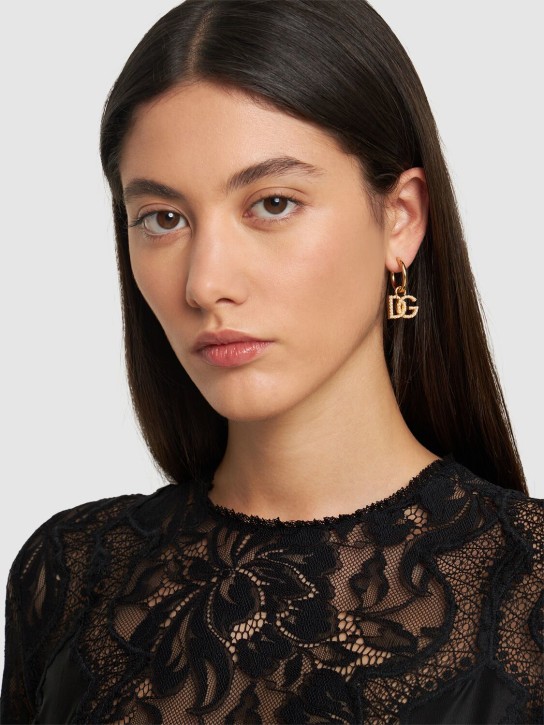 Dolce&Gabbana: Créoles avec fausses perles à logo DG - Or/Blanc - women_1 | Luisa Via Roma