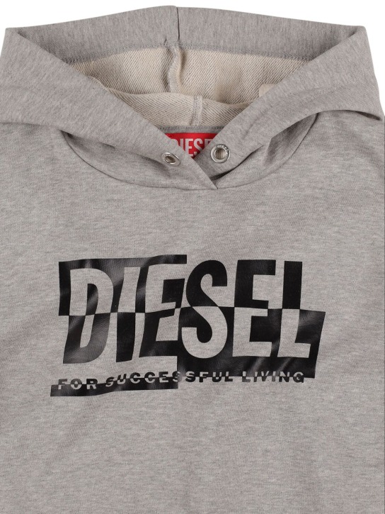Diesel Kids: Rubberized logo cropped cotton hoodie - Grey - kids-girls_1 | Luisa Via Roma