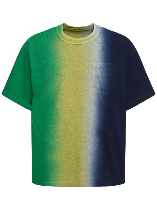 Sacai: T-Shirt aus Baumwolljersey mit Batikdruck - Grün/Navy - men_0 | Luisa Via Roma
