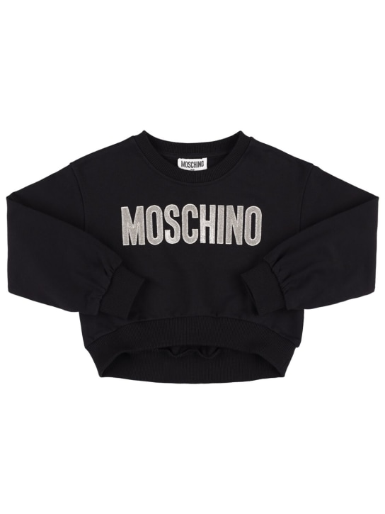 Moschino: Felpa cropped in cotone con logo - Nero - kids-girls_0 | Luisa Via Roma