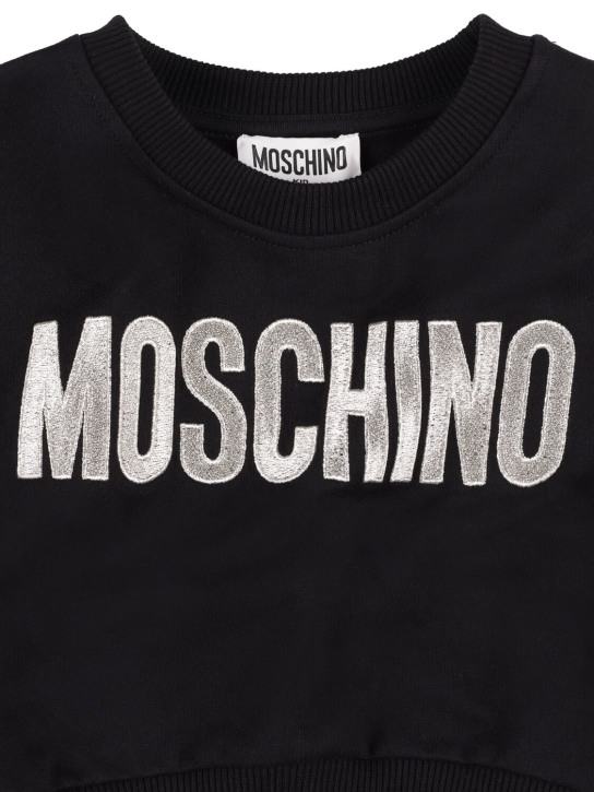 Moschino: 로고 프린트 크롭트 코튼 스웻셔츠 - 블랙 - kids-girls_1 | Luisa Via Roma