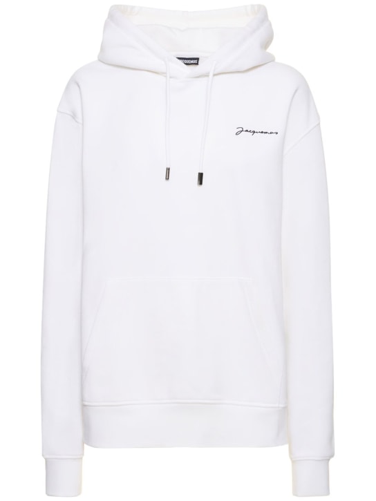 Jacquemus: Le Sweatshirt Brodé cotton jersey hoodie - Beyaz - women_0 | Luisa Via Roma