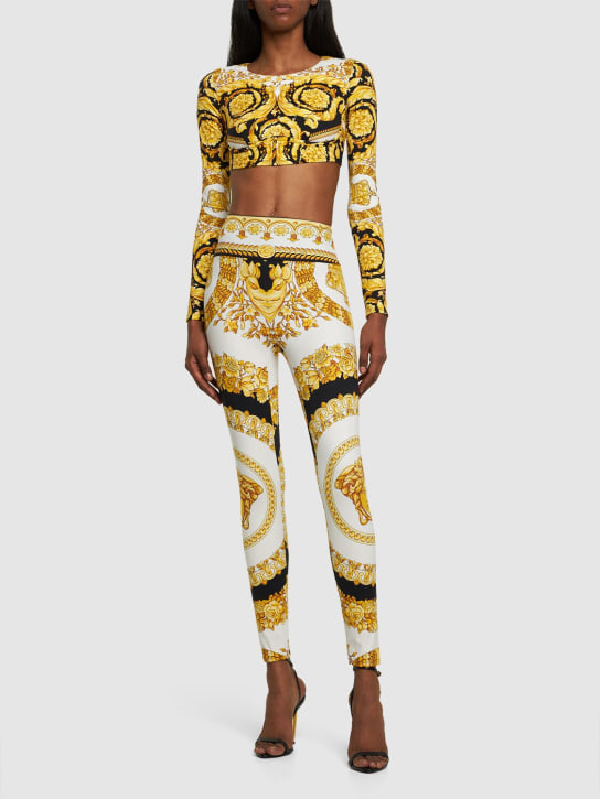 Versace: Barocco printed jersey leggings - White/Gold - women_1 | Luisa Via Roma