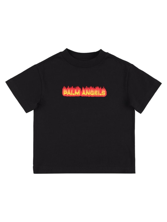 Palm Angels: T-shirt Flames in jersey di cotone - Nero/Rosso - kids-boys_0 | Luisa Via Roma