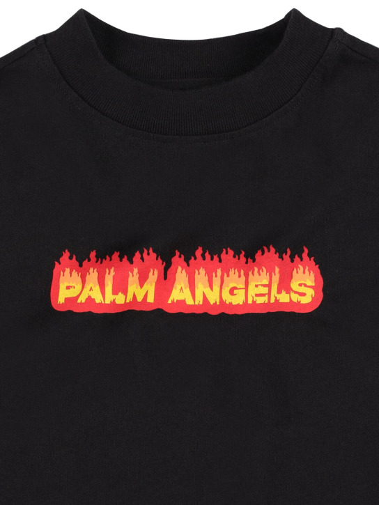 Palm Angels: Flames コットンジャージーTシャツ - ブラック/レッド - kids-boys_1 | Luisa Via Roma