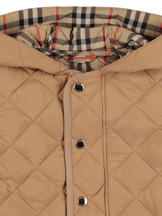 Burberry: Quilted nylon hooded long jacket - Beige - kids-girls_1 | Luisa Via Roma